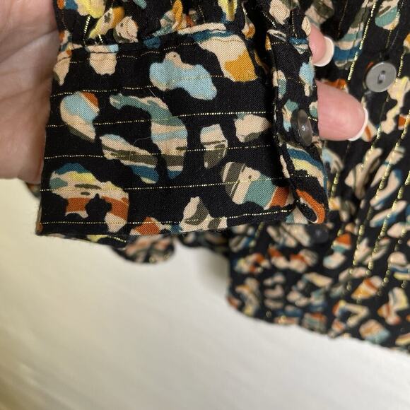 Jane and Delancey Blouse SZ XL Button Down Boho Abstract Gold MetallicThread - Picture 13 of 14